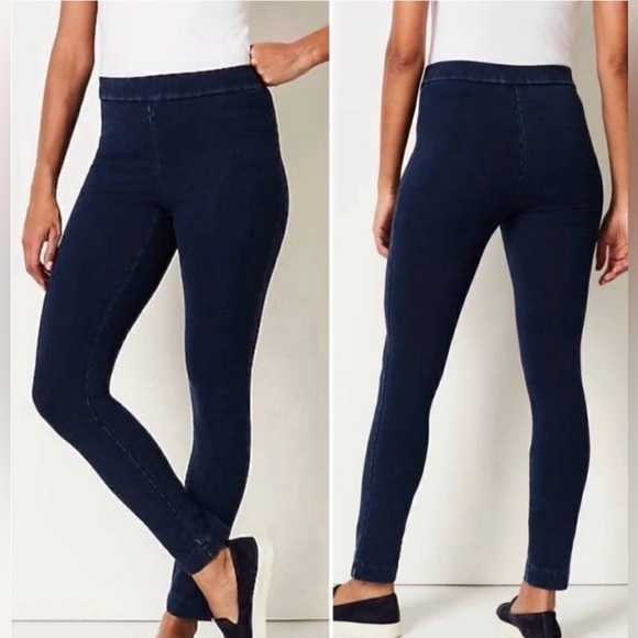 J. Jill Purejill Indigo Ankle Knit Denim Blue Pull On Leggings. Size Medium. - Picture 1 of 14